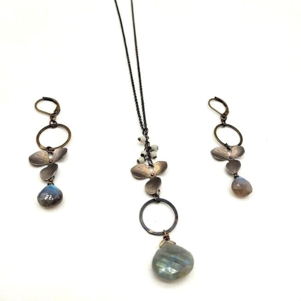 Natural Rainbow Labradorite Briolette Earrings Necklace SUPER FIRE OOAK Beauty